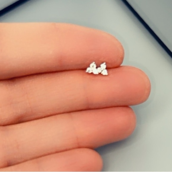 Sterling Silver Rhodium Finish Diamond Flower Ear Studs - Picture 8 of 12